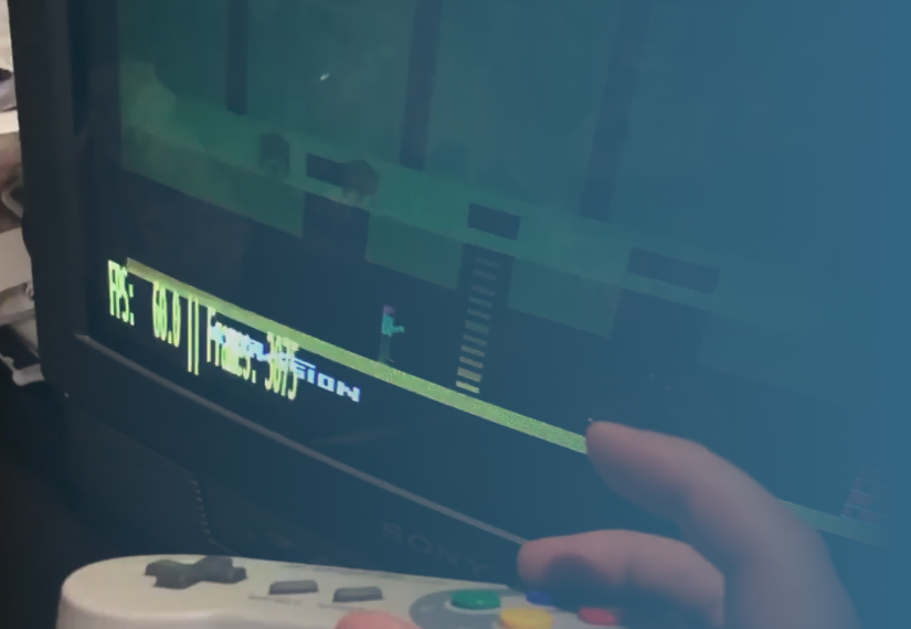 CRT television and gamepad used to describe frame pacing